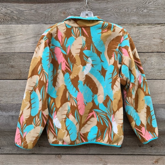 Patagonia Lightweight Synchilla Womens M Snap T Pullover Fleece Feather Print - Picture 2 of 16